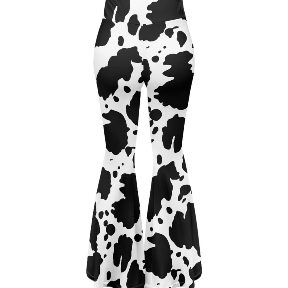 NWT Black and White Cow Print Flared Pants - Picture 3 of 6